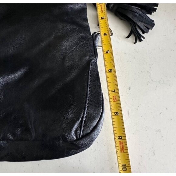 Black Leather Crossbody Tassel Bag W/ Woven Chain Strap - Picture 7 of 12